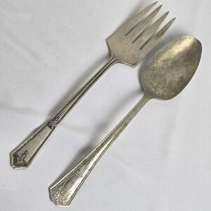 Serving Spoon & Fork, Rogers Nickel Silver Spoon, R.C.C.O Bouquet Plate Fork Vtg